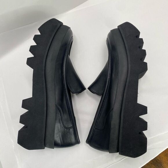 Paloma Barcelo Womens 10.5 Shoes Loafers Black Leather Platform Chunky Lug Sole - Picture 5 of 13